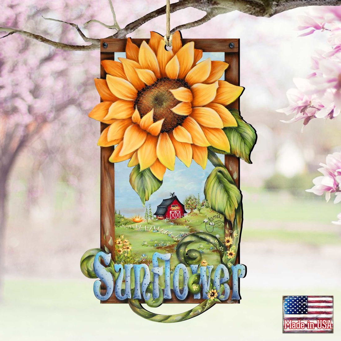 Sunflower Farms Wooden Ornaments by Jamie Mills-Price - Easter Spring Decor - 8457701