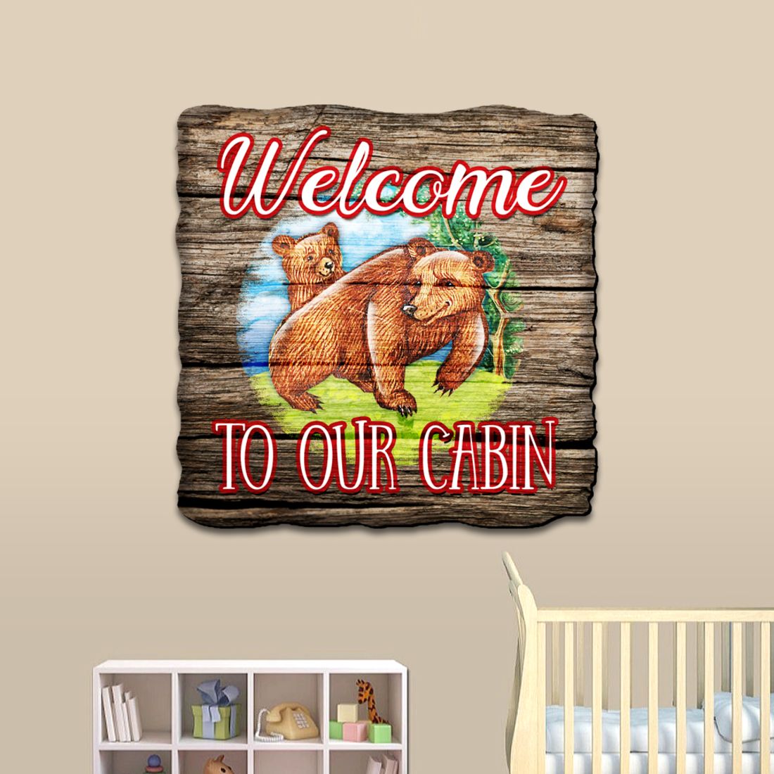 Welcome Cabin Bears Wall Door Hanger - Wildlife Holiday Decor - 8114080H