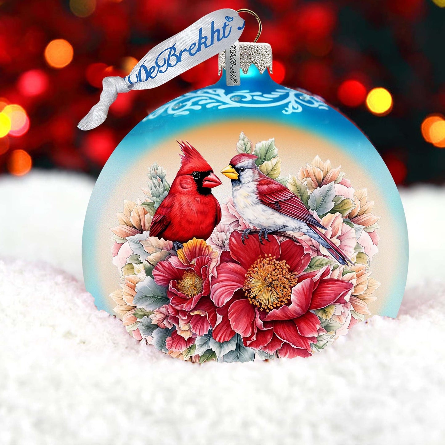 Romantic Cardinals Ball Glass Ornament by G. Debrekht - Christmas Decor - 73378