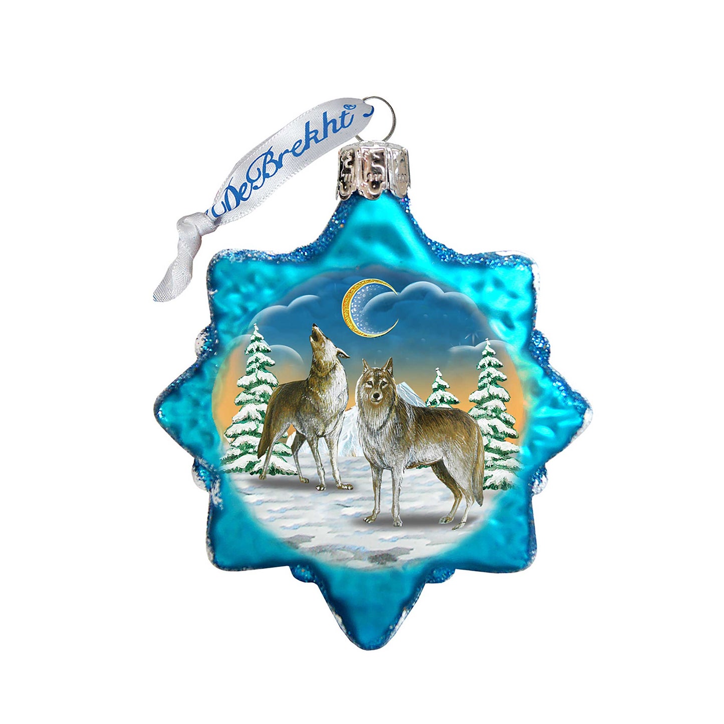 Wolves in The Winter Moon Mercury Glass Ornament by G. DeBrekht - Wildlife Holiday Decor - 771011