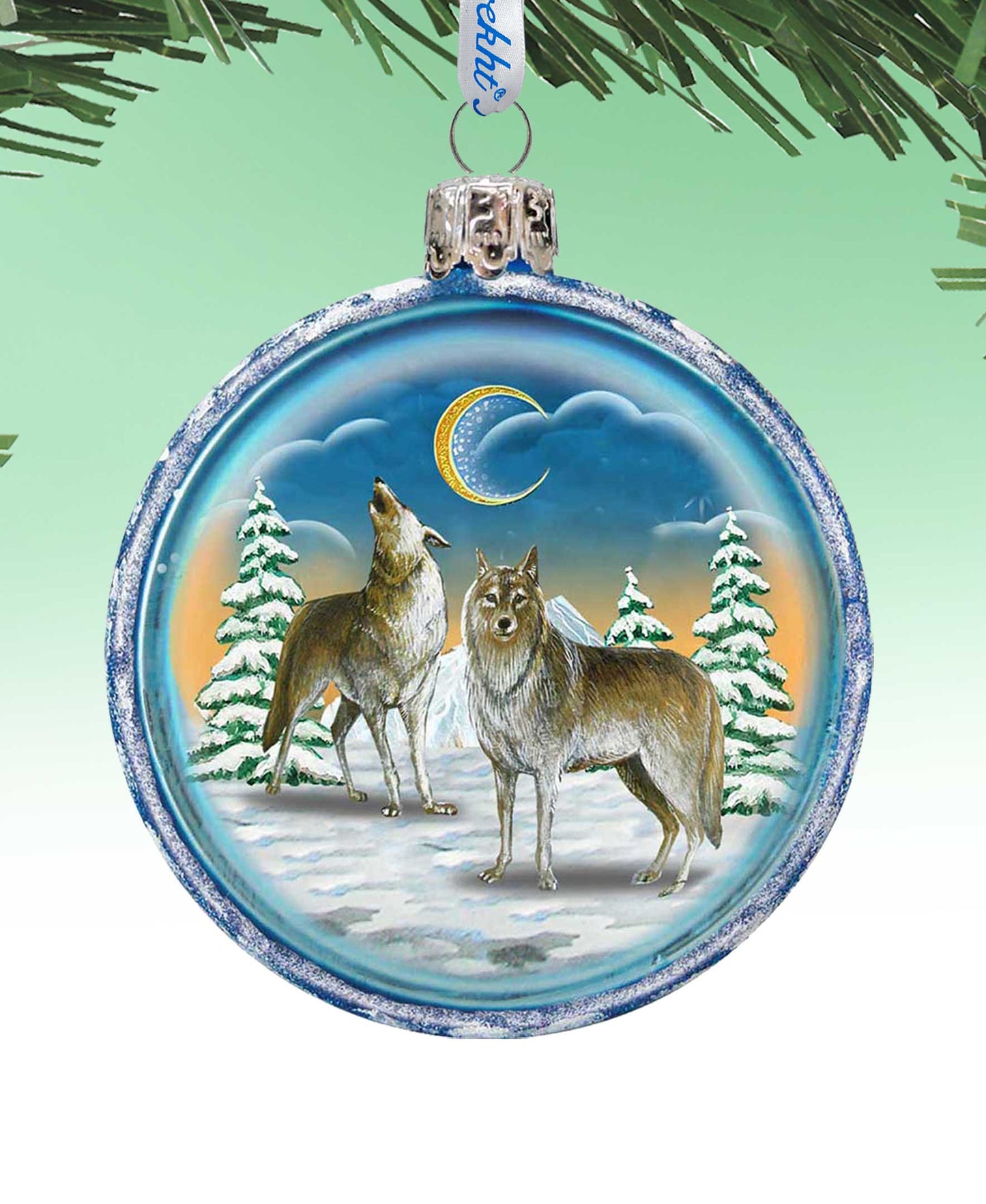 Wolves Glass Ornament by G. DeBrekht - Christmas Santa Snowman Decor - 759-011