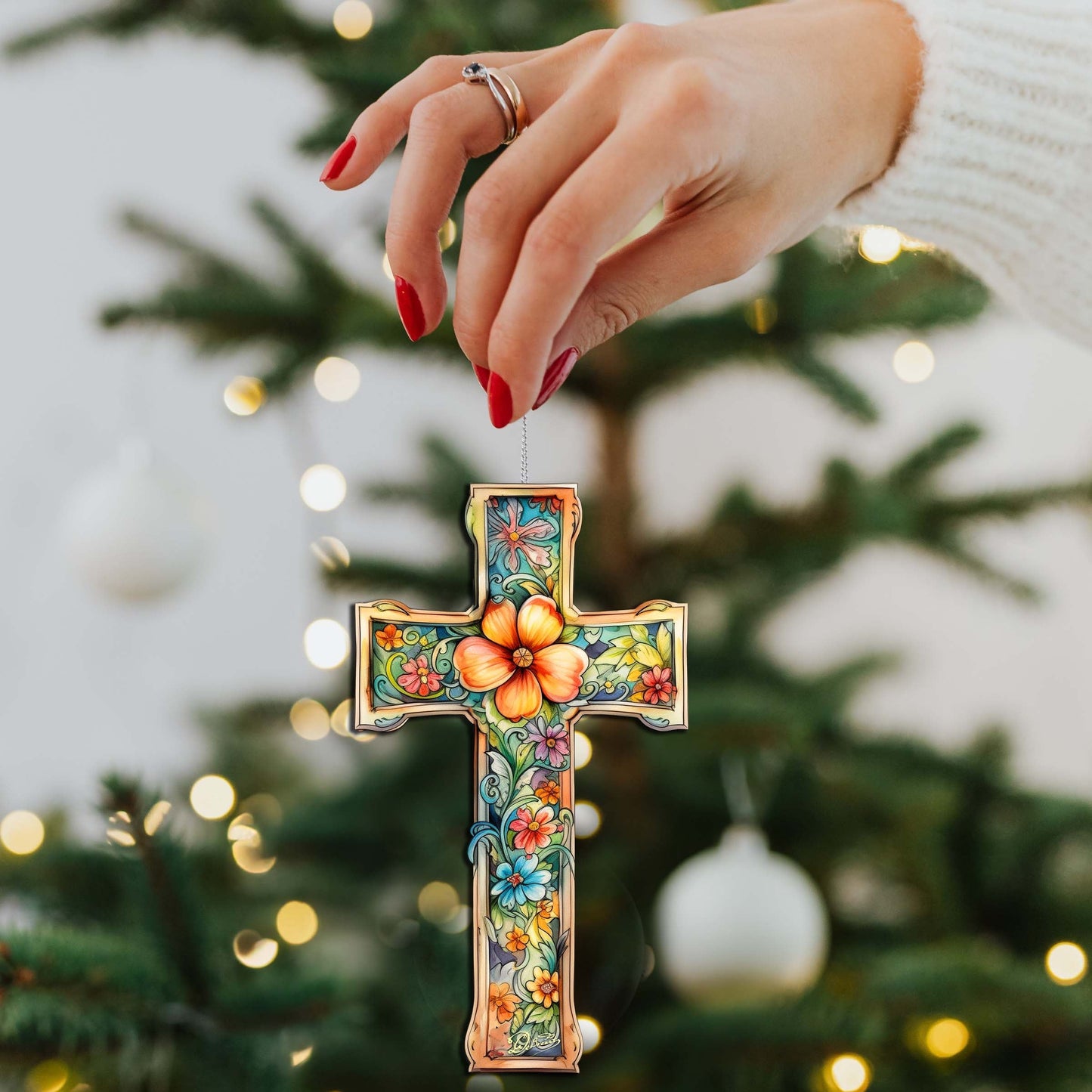 Blossom Cross Wooden Ornaments by G. DeBrekht Easter Spring Decor - 8688165