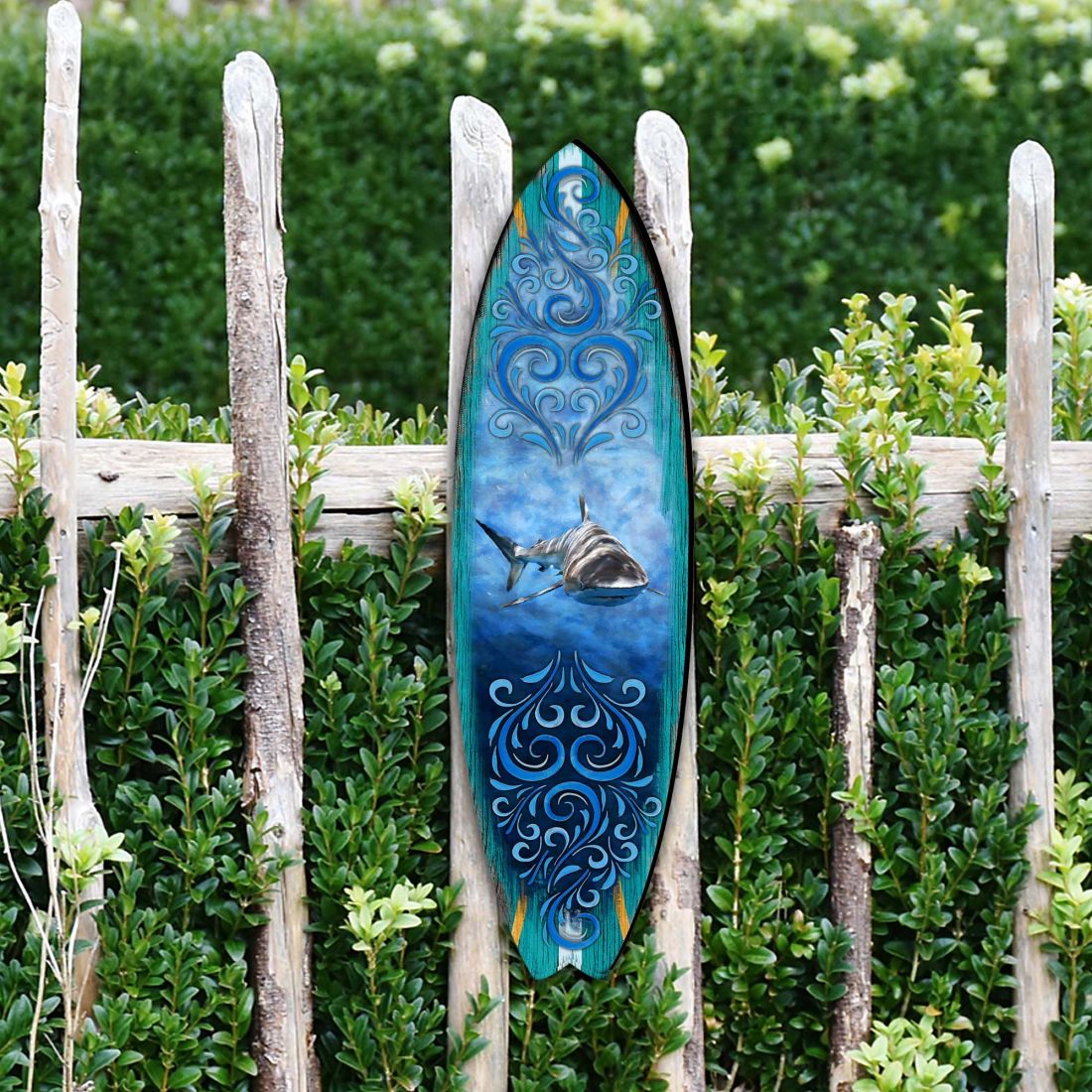 Shark Surfboard Coastal Outdoor Decor Large Ornament by G. DeBrekht - Coastal Holiday Decor - 8490104MS