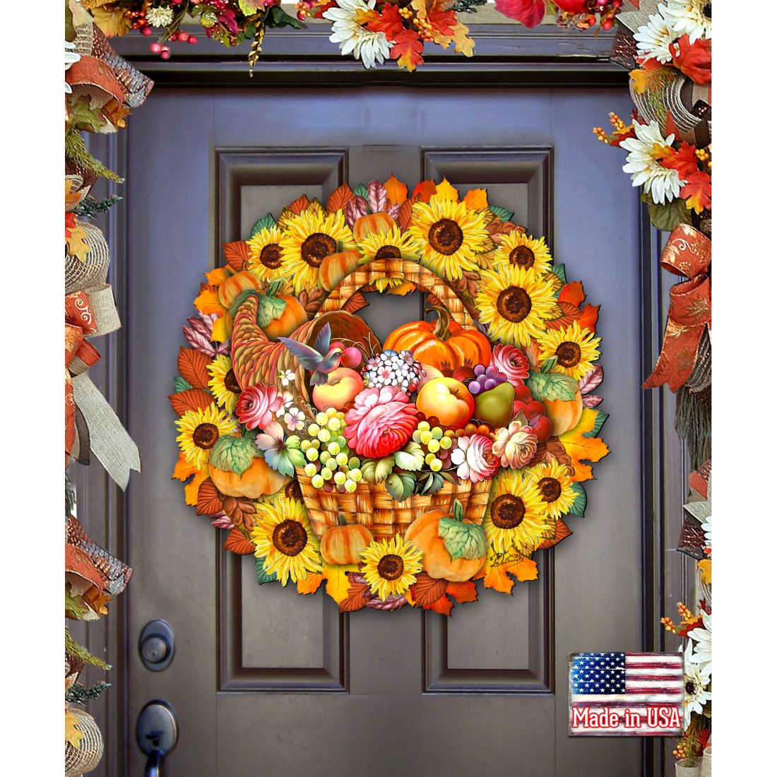 Thanksgiving Holiday Door Wreath by G. DeBrekht - Thanksgiving Halloween Decor - 8185305-5H
