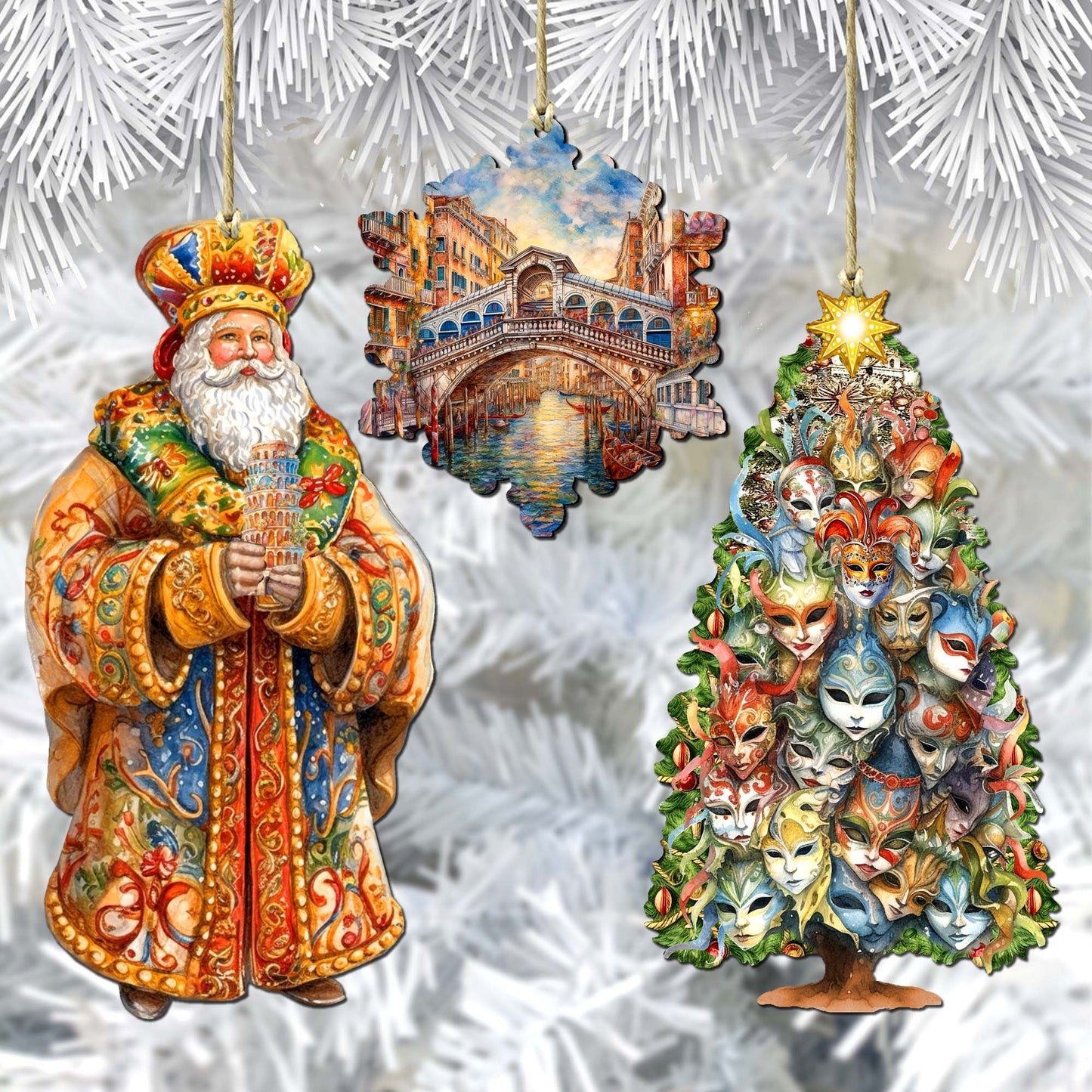 Santas Around the World - Italian Inspired Santa - Wooden Ornaments Set of 3 by G. DeBrekht Christmas Santa Snowman Decor - 8091307S3