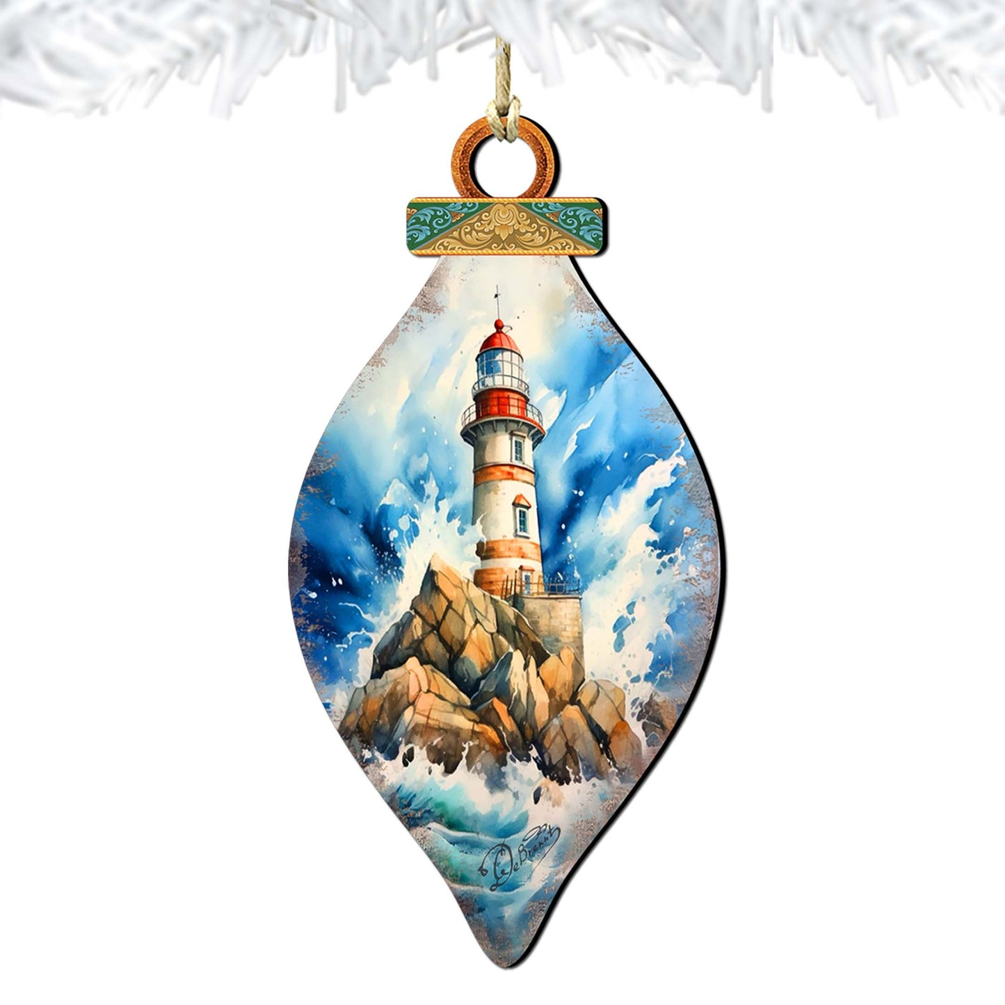 Wooden Christmas Tree Decorations - Lighthouse Wooden Ornaments by G.Debrekht Coastal Holiday Decor - 8688177
