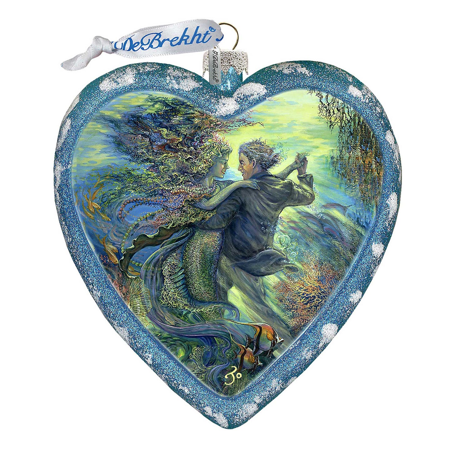 For the Love of a Mermaid Heart Glass Ornament Limited Edition by Josephine Wall - Coastal Holiday Décor - 738-410-JW
