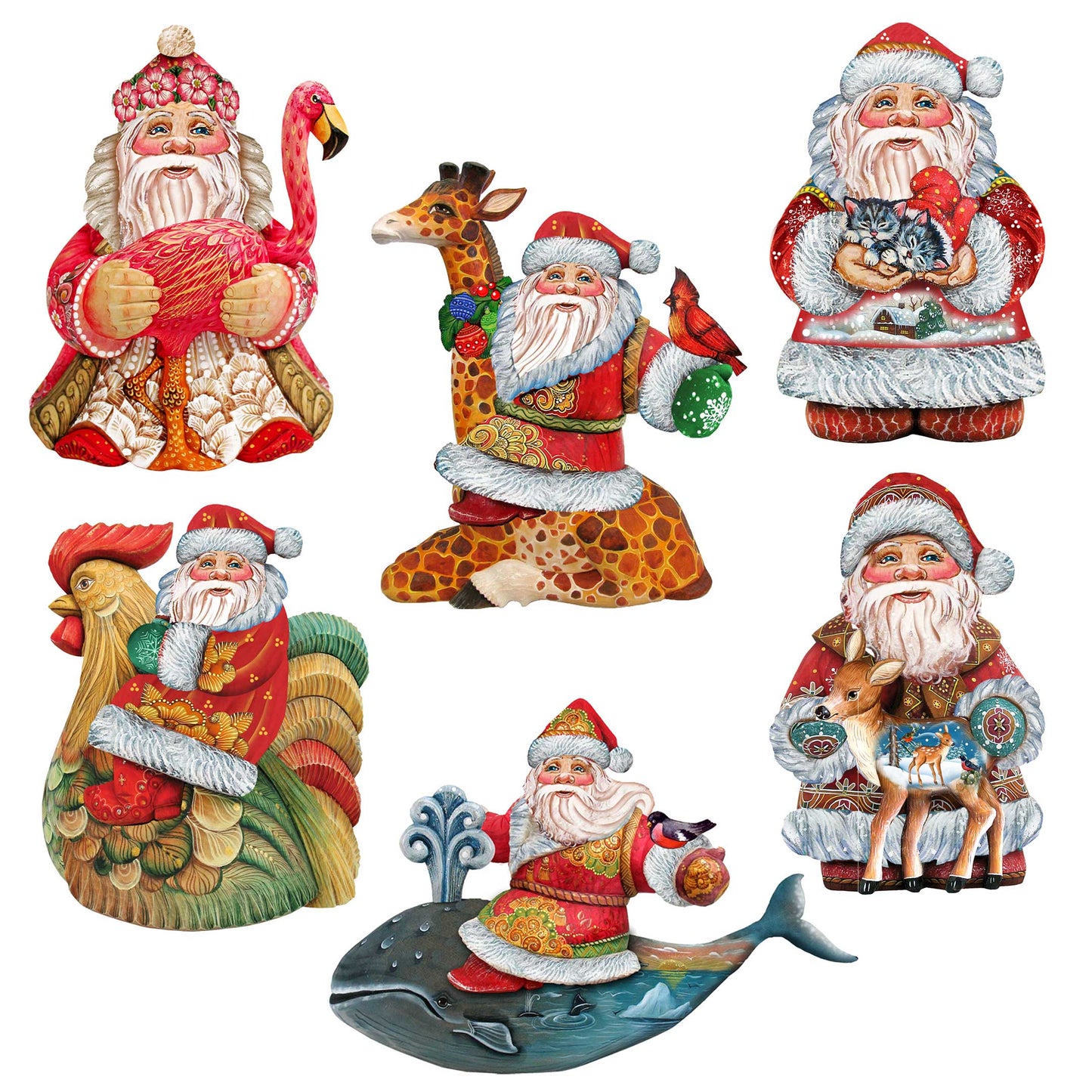 Santa Decorative Wooden Magnets Set of 6 by G. Debrekht - Christmas Santa Snowman Decor - 8090131G-S6