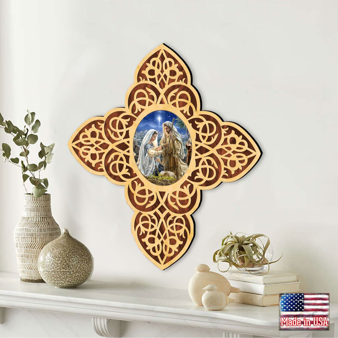 Holy Family Filigree Wooden Cross by D. Gelsinger - Inspirational Icon Decor - 88483-DG