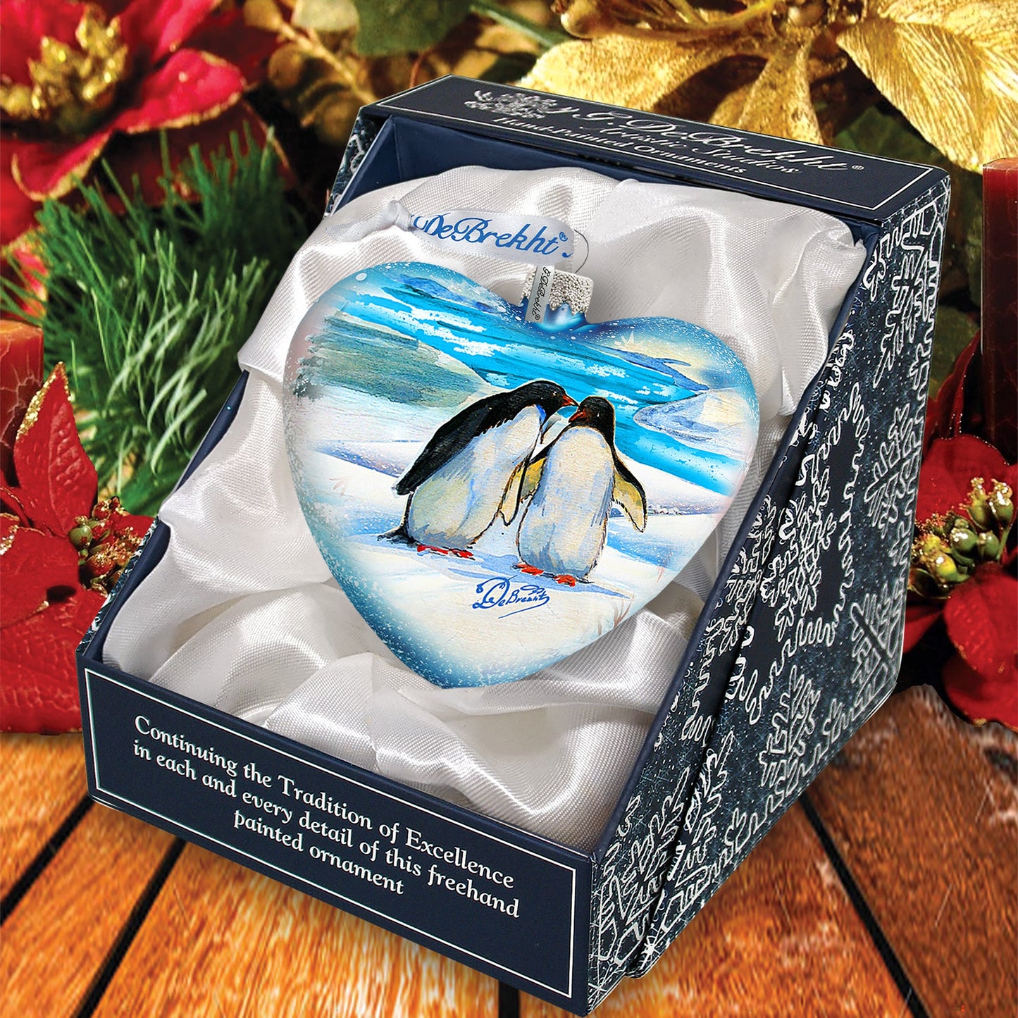 Penguins Pals Heart Glass Ornament by G. DeBrekht - Wildlife Holiday Décor - 73431