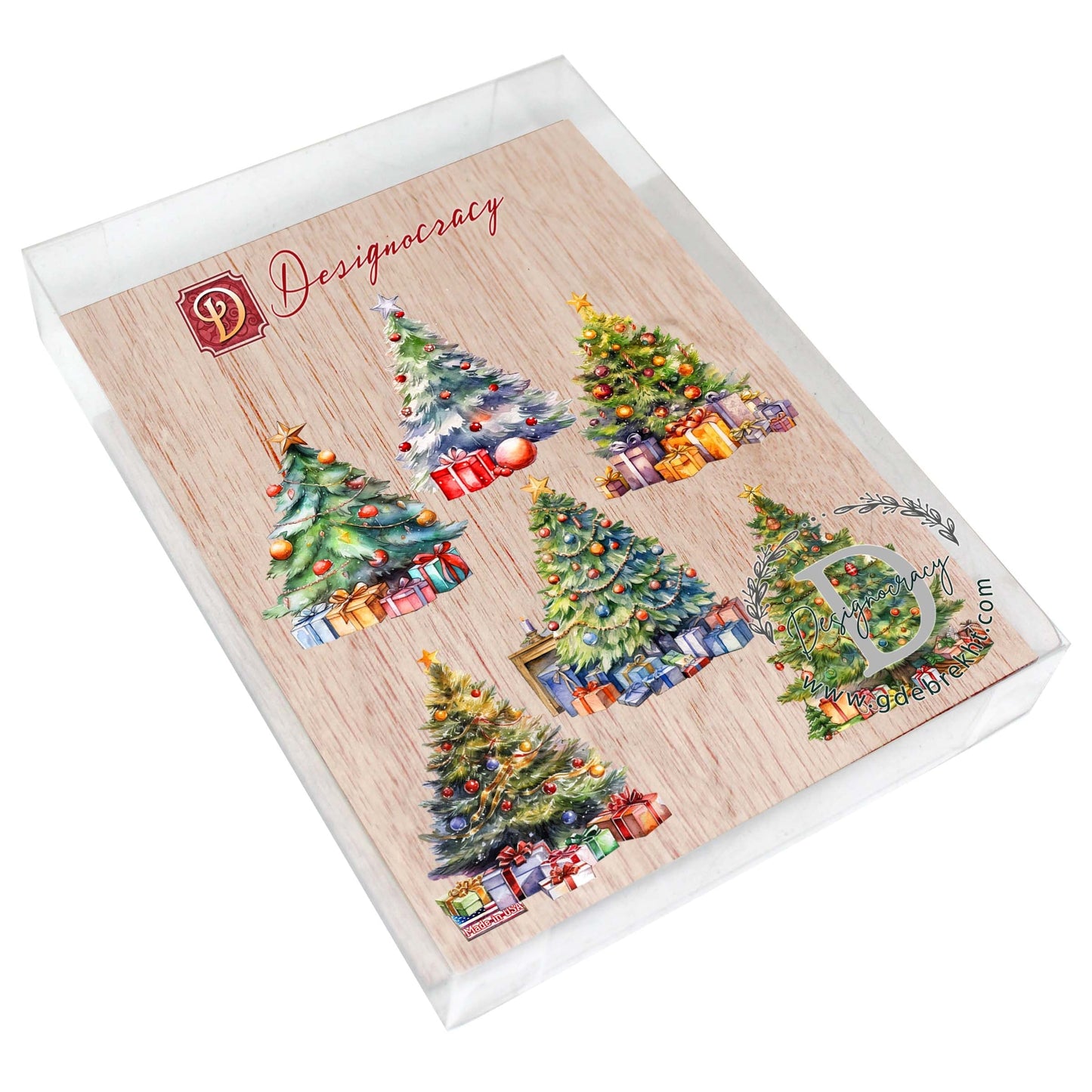 Christmas Tree Decorative Wooden Magnets Set of 6 by G. Debrekht - Christmas Decor - 8090044G-S6