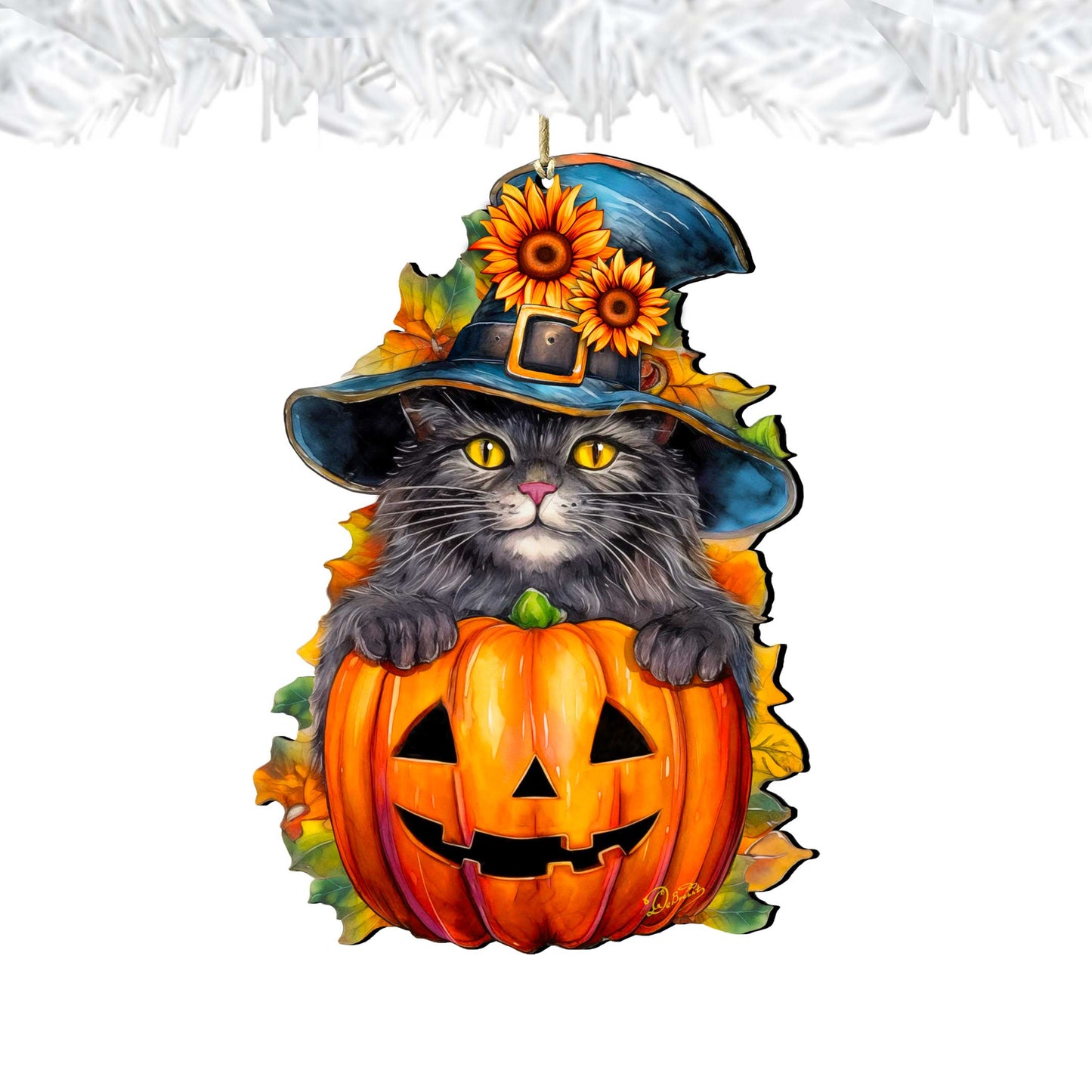 Black Cat Pumpkin Wooden Ornaments by G. Debrekht  Halloween Decor - 8652794