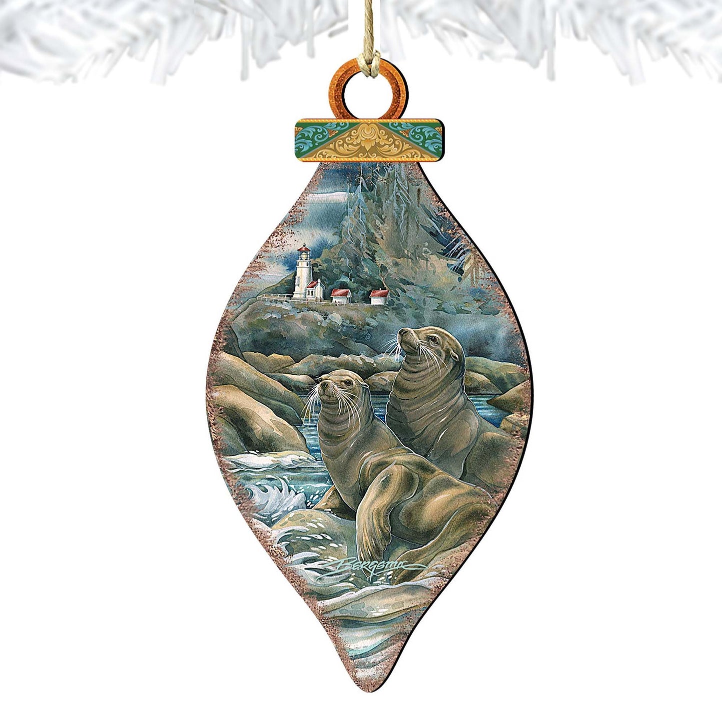 Lions of the Sea Lighthouse Caves Wooden Ornaments by J. Bergsma - Coastal Sea-Life Decor - 8591883-JB
