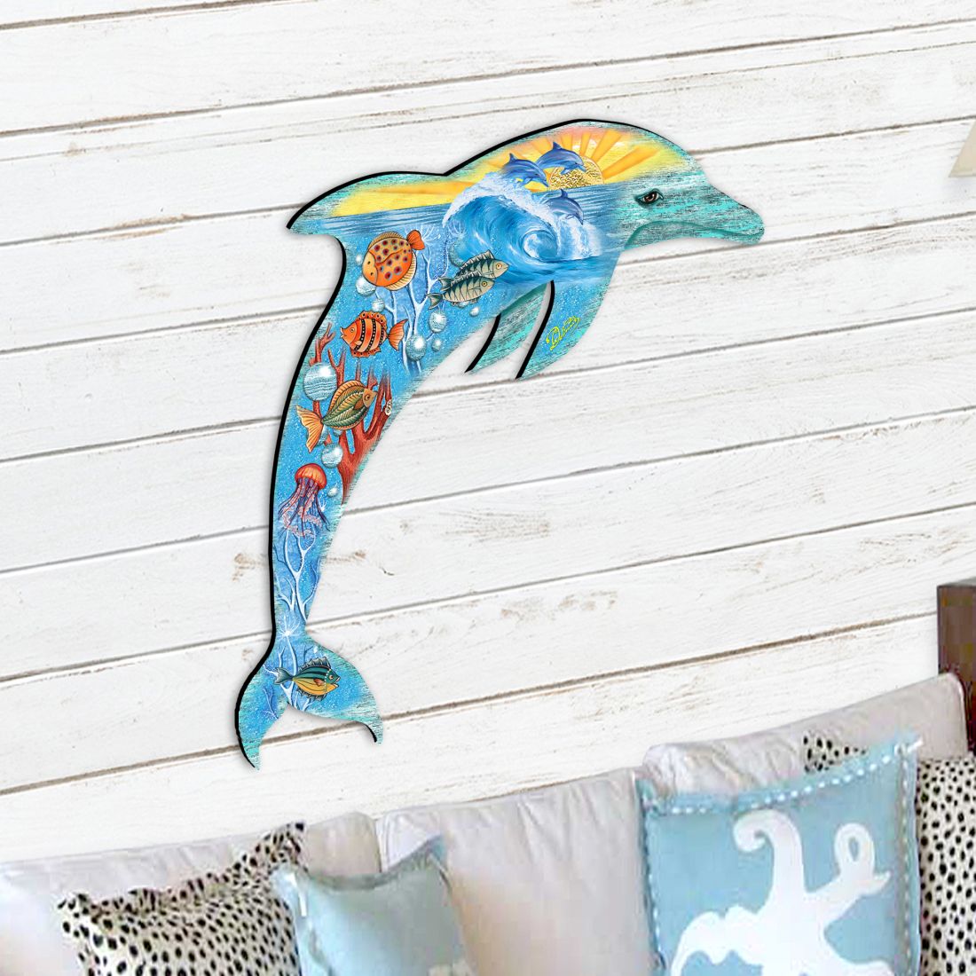 Sea Creatures Dolphin Coastal Door Decor by G. DeBrekht - Coastal Holiday Decor - 81985192H