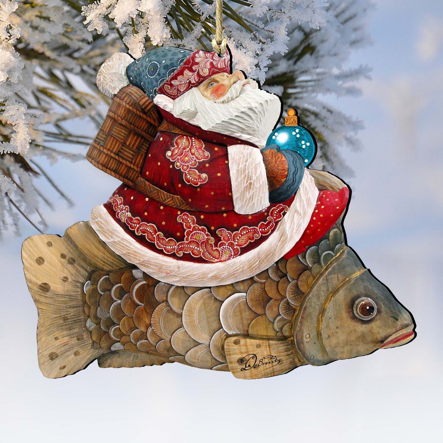 Goldfish Santa Wooden Ornaments by G. DeBrekht - Christmas Santa Snowman Decor - 8121635