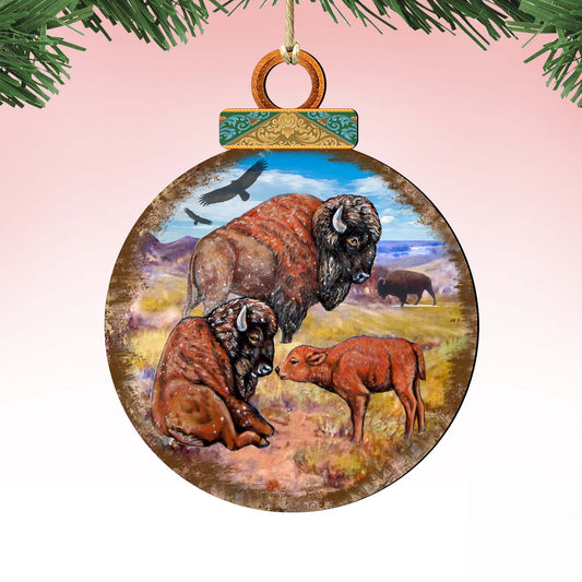 Buffalos Ball Wooden Ornaments by G. DeBrekht - Wildlife Holiday Decor - 8025218