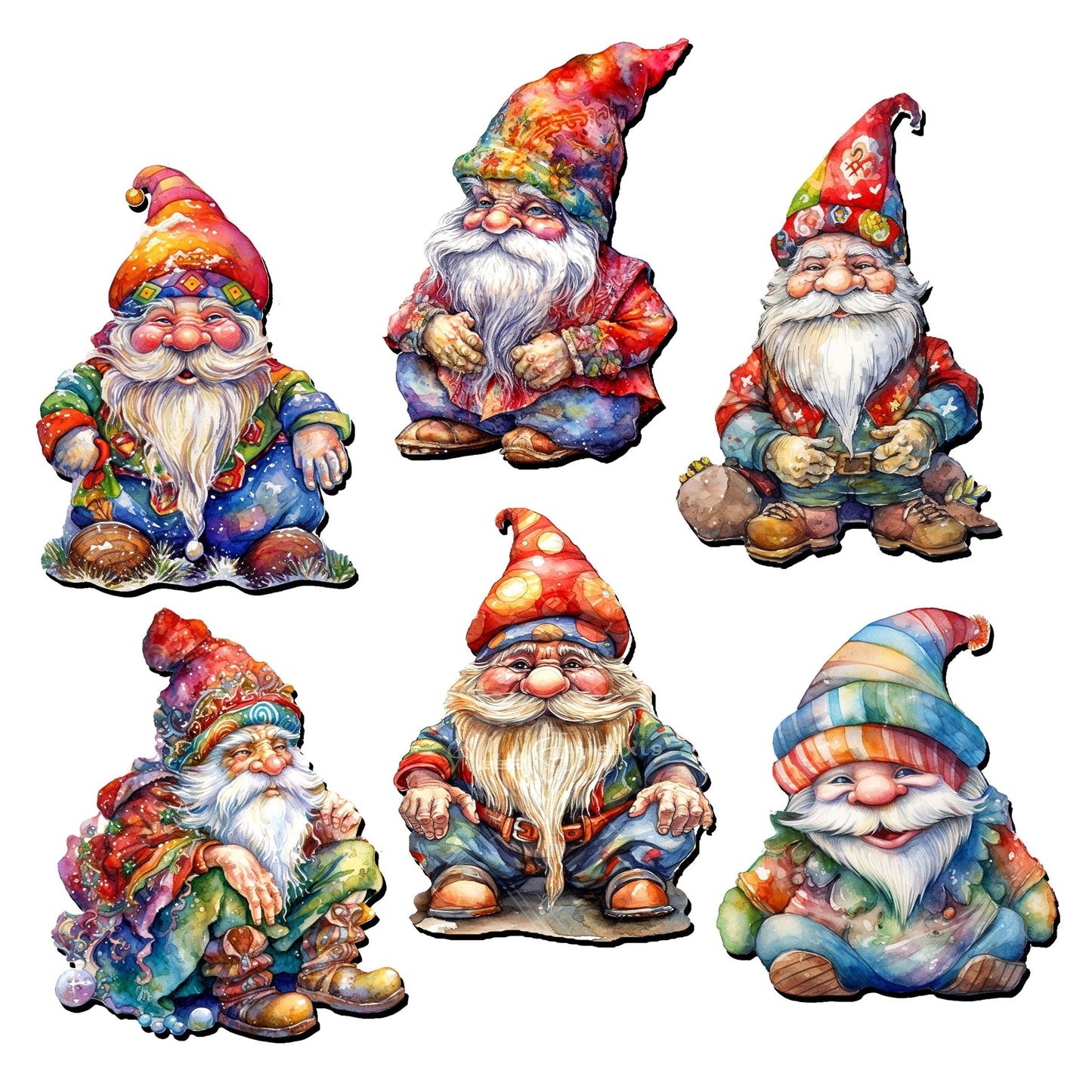 Christmas Gnomes Wooden Magnets Set of 6 by G. Debrekht - Christmas Decor - 8090031G-S6