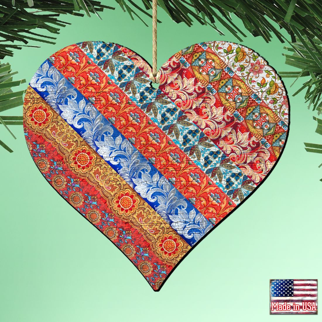Quilted Heart Wooden Ornaments Valentine by G. DeBrekht - Love Family Kids Decor - 8198736