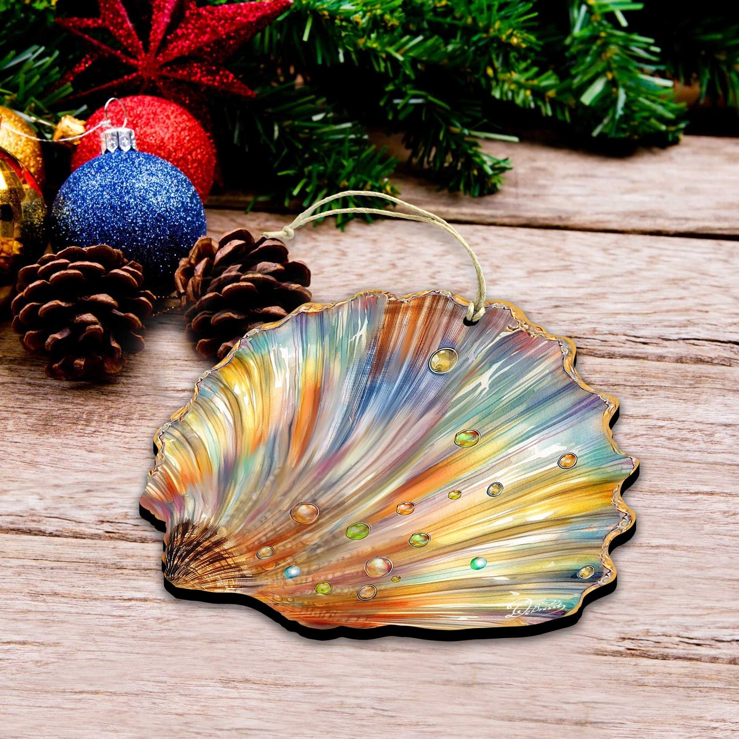 Coastal Christmas Decor - Rainbow Shell Wooden Ornaments by G.Debrekht Coastal Holiday Decor - 8688196