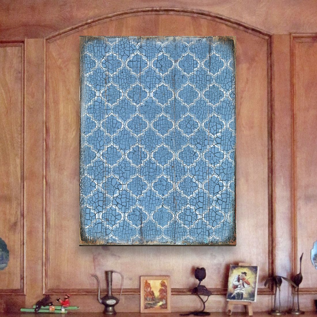 Graphic Blue Rustic Wooden Wall Art by G. DeBrekht - Floral Ornamental Decor - 95003B