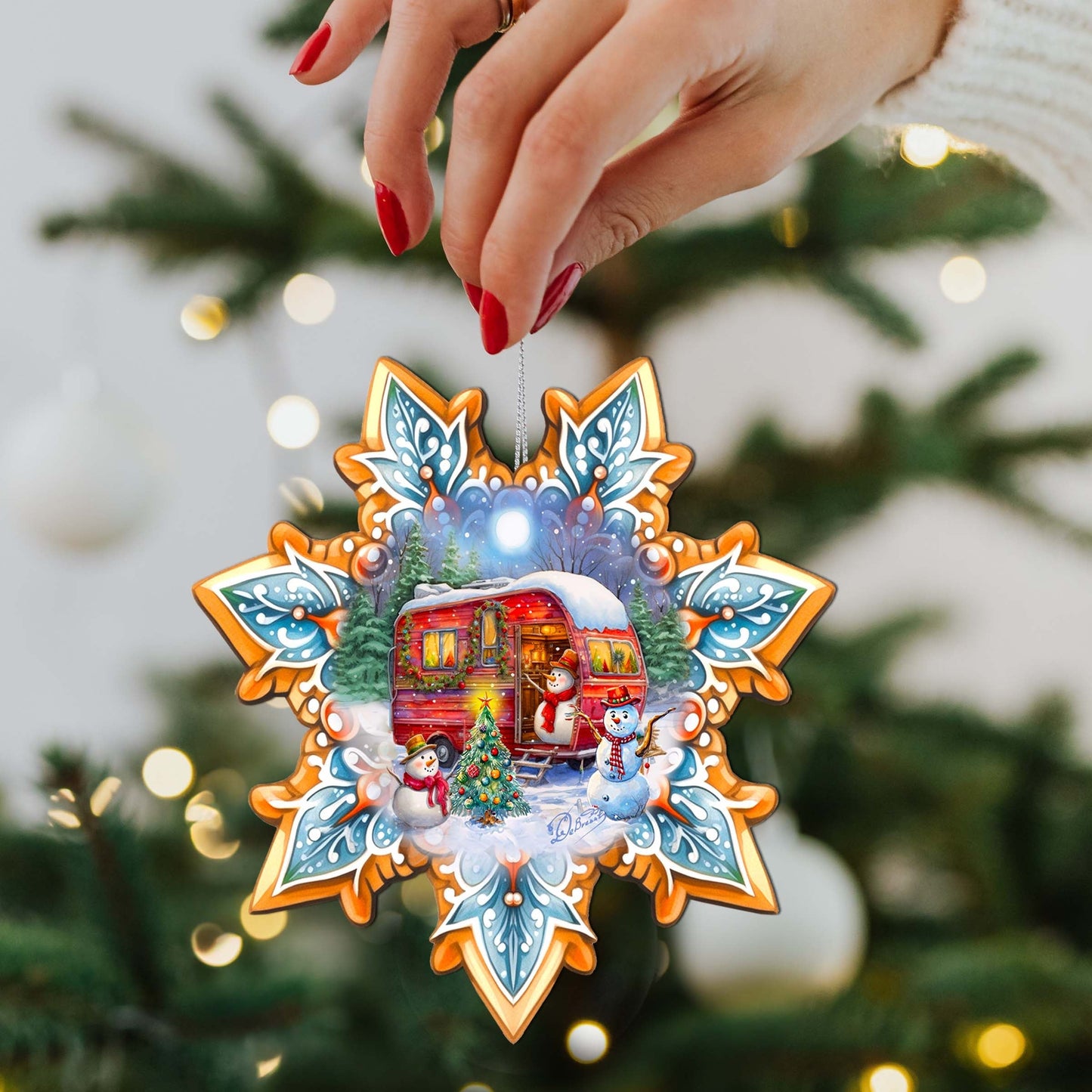 Snowman's Family Snowflake Wooden Ornaments by G. Debrekht - Christmas Santa Snowman Decor - 8688428