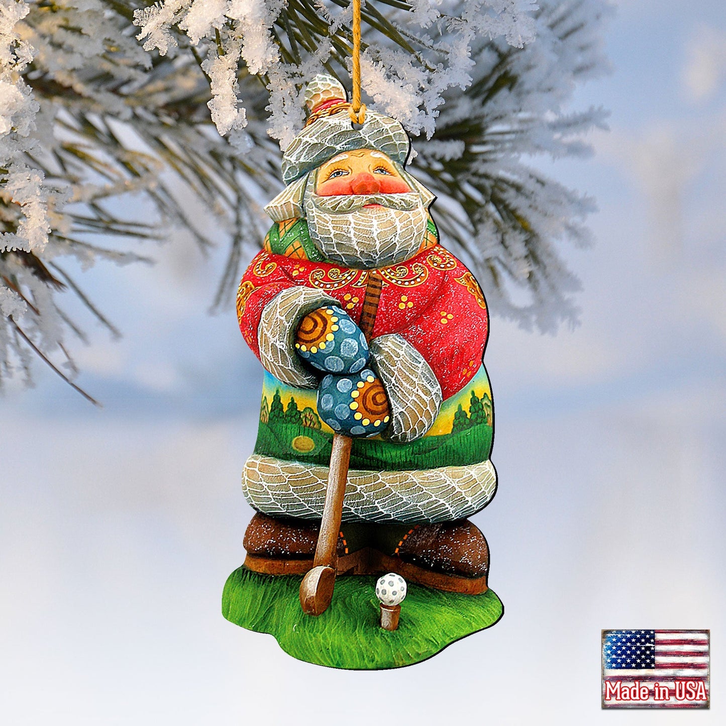 Golfer Santa Christmas Wooden Ornaments by G. DeBrekht - Christmas Santa Snowman Decor - 8157675
