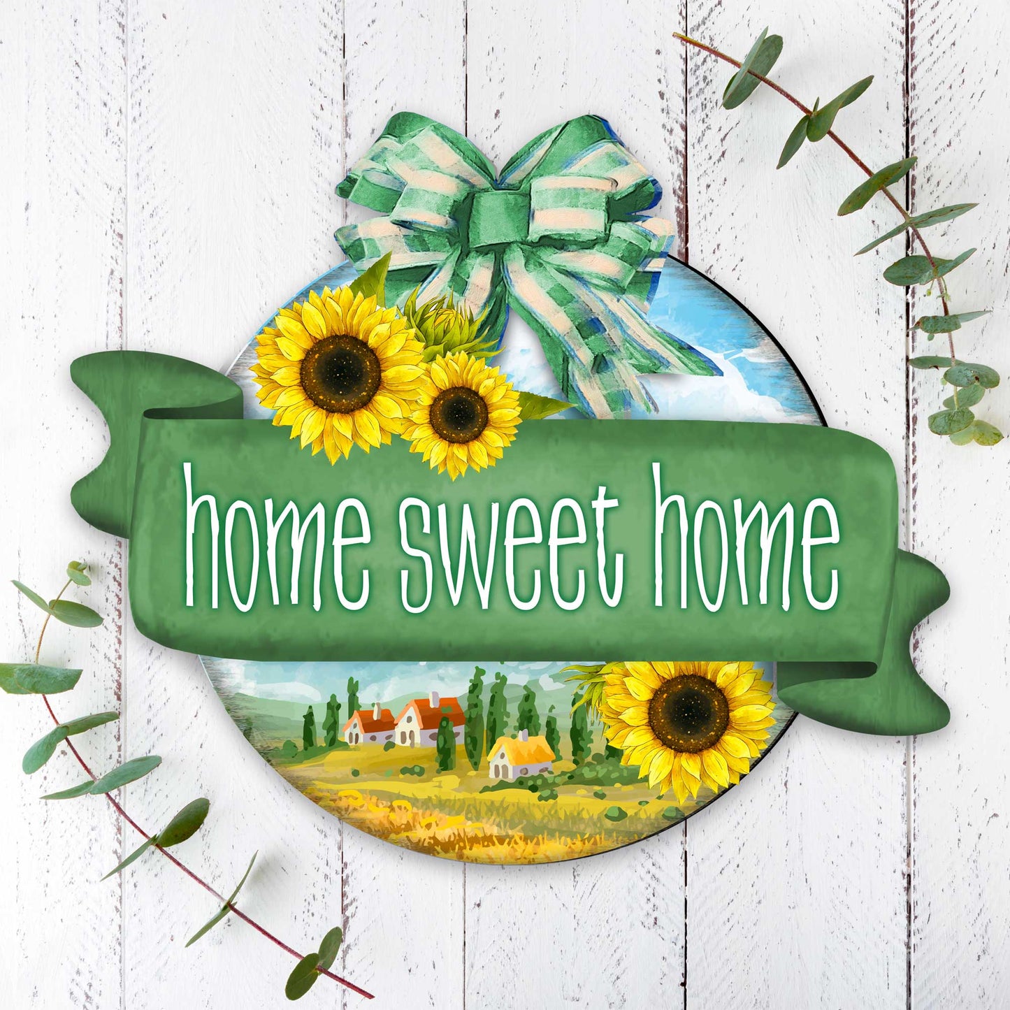 Front door welcome sign Home Sweet Home wreath Main entrance welcome sign - Wooden front porch decor - 933104H