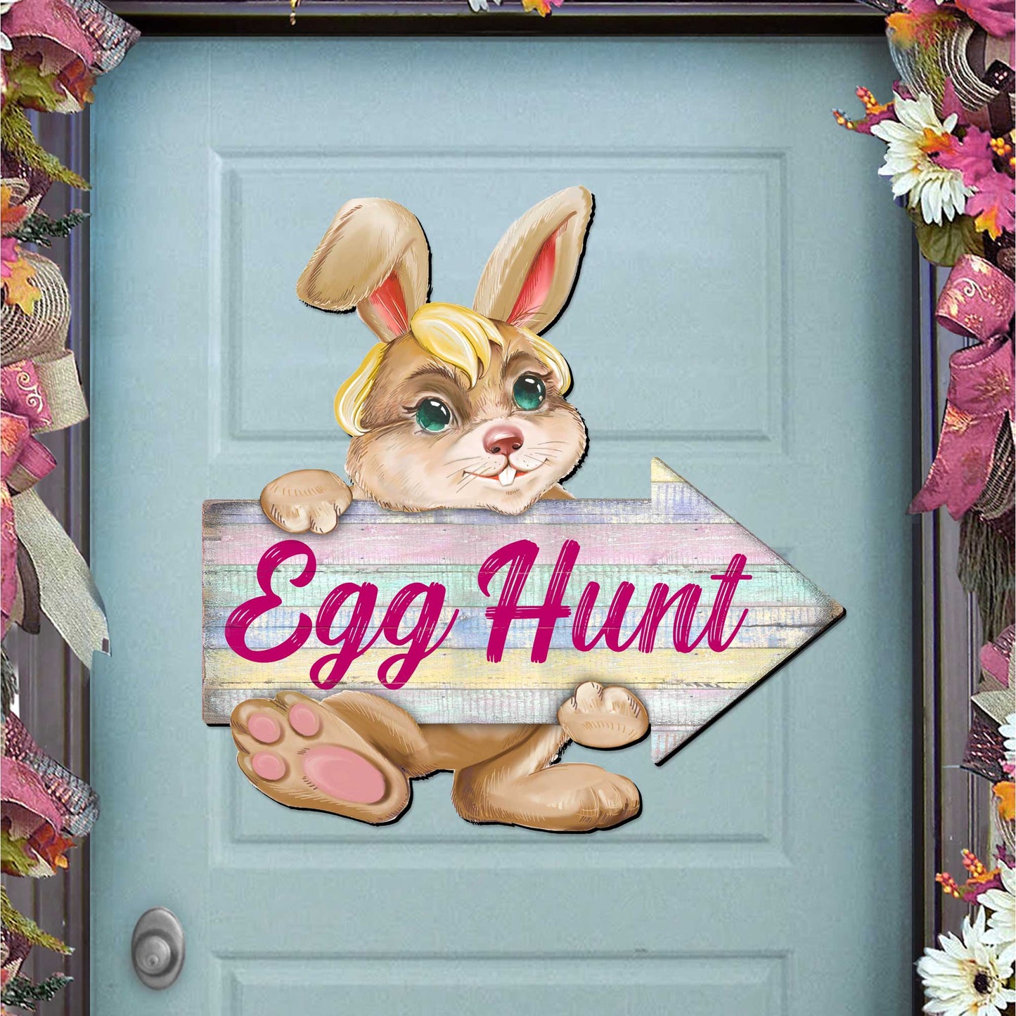 Egg Hunt Bunny Wooden Door Hanger by G. DeBrekht - Easter Spring Decor - 815433-2H