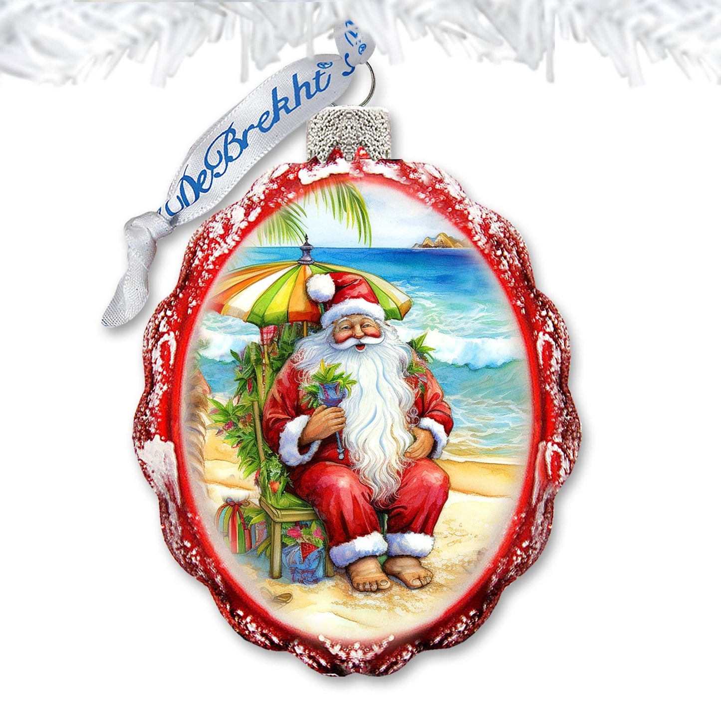 Nautical Christmas Decor - Santa on the Beach Keepsake Glass Ornaments by G. Debrekht - Christmas Decor - 777413