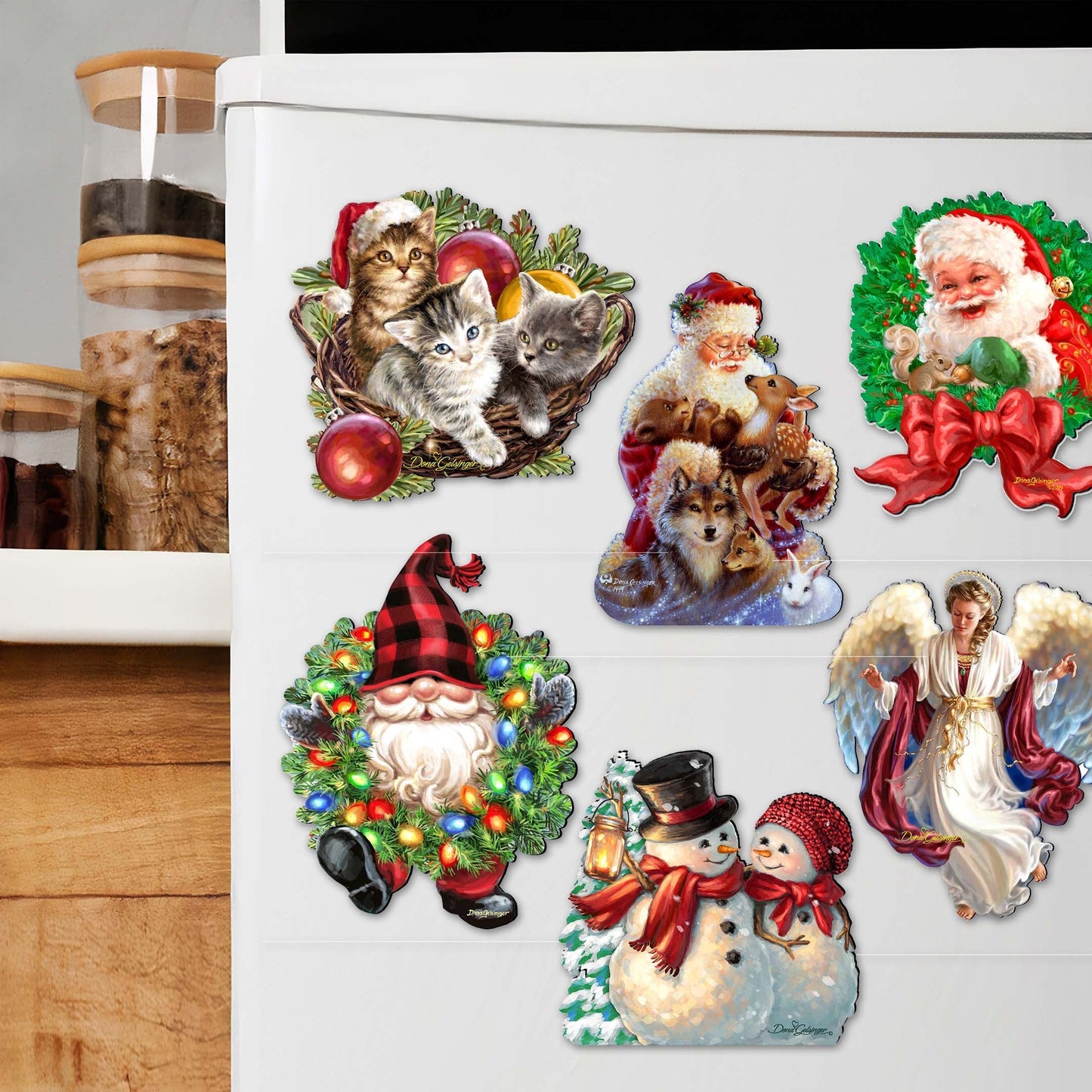 Santa and Friends Decorative Wooden Magnets Set of 6 by D. Gelsinger - Christmas Decor - 8090134G-S6
