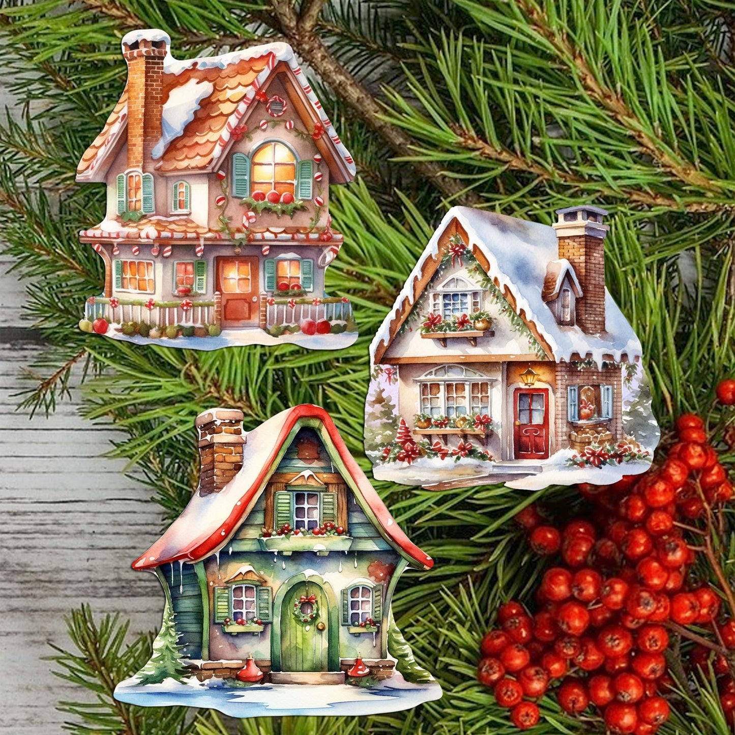 Dream Houses Decorative Wooden Clip-on Ornaments Set of 3 by G. Debrekht - Christmas Decor - 8091029C-S3