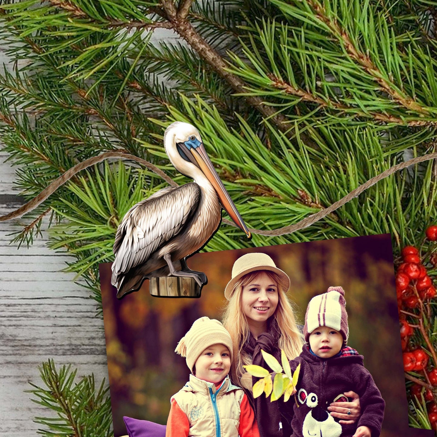Pelicans Decorative Wooden Clip-on Ornaments of 6 by G. Debrekht - Christmas Decor - 8090014C-S6