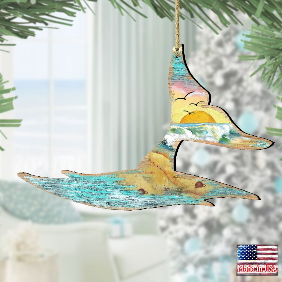 Whales Tale Wooden Ornaments by G. DeBrekht - Coastal Holiday Decor - 8198535
