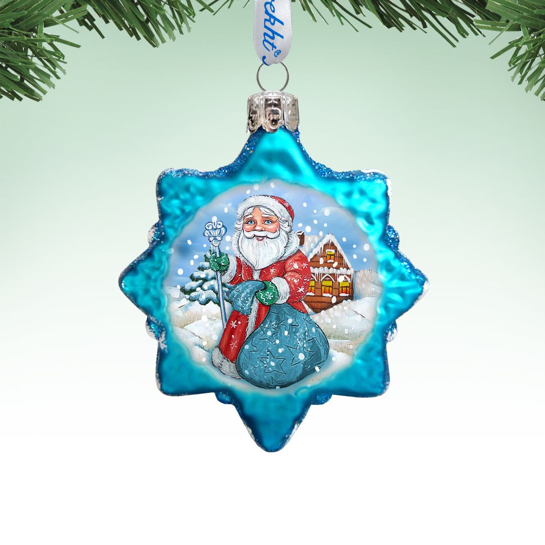 Santa With Blue Bag Mercury Glass Ornament by G. DeBrekht - Christmas Santa Snowman Decor - 777385