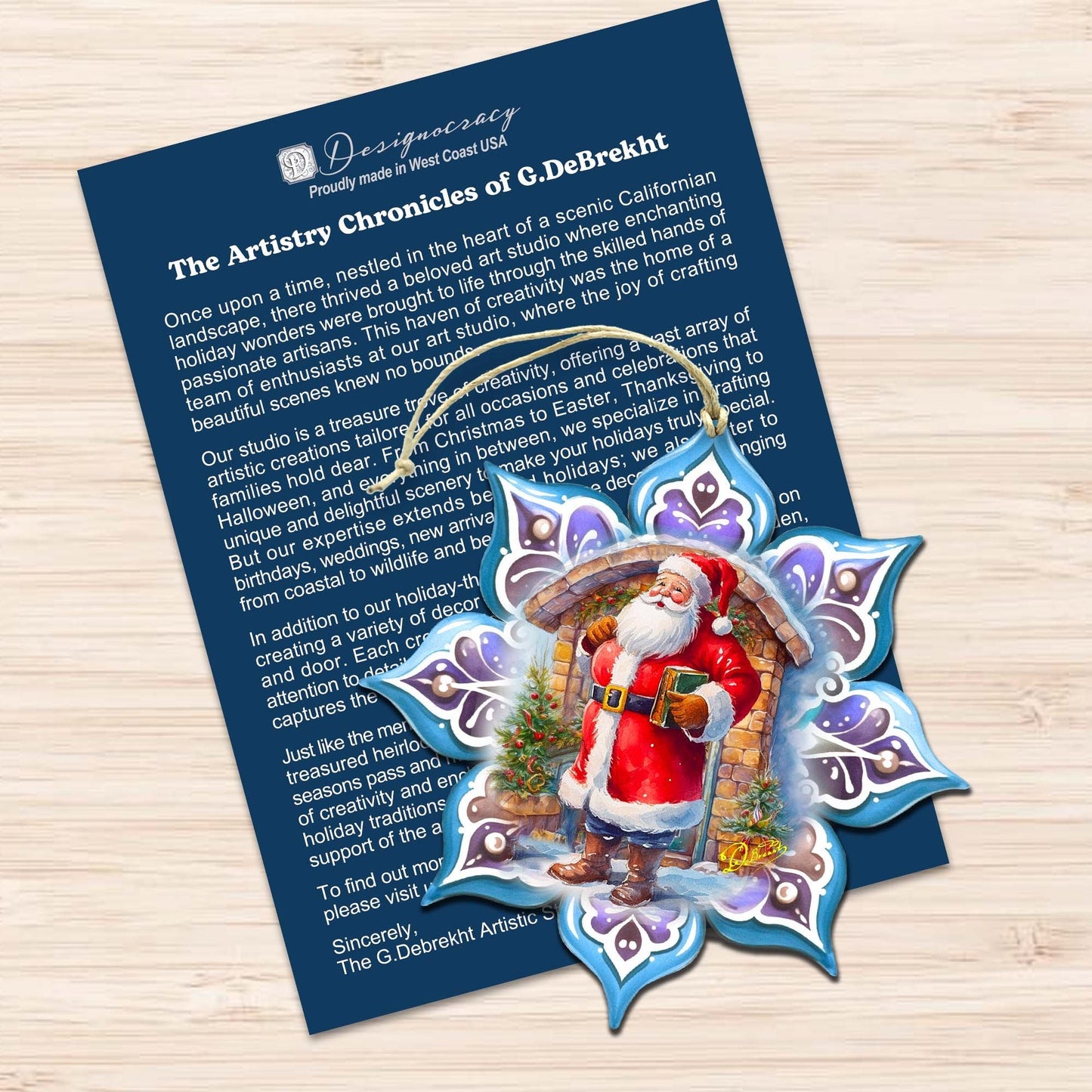 Santa's Greetings Snowflake Wooden Ornaments Set of 3 by G. Debrekht - Christmas Decor - 8090147-S3