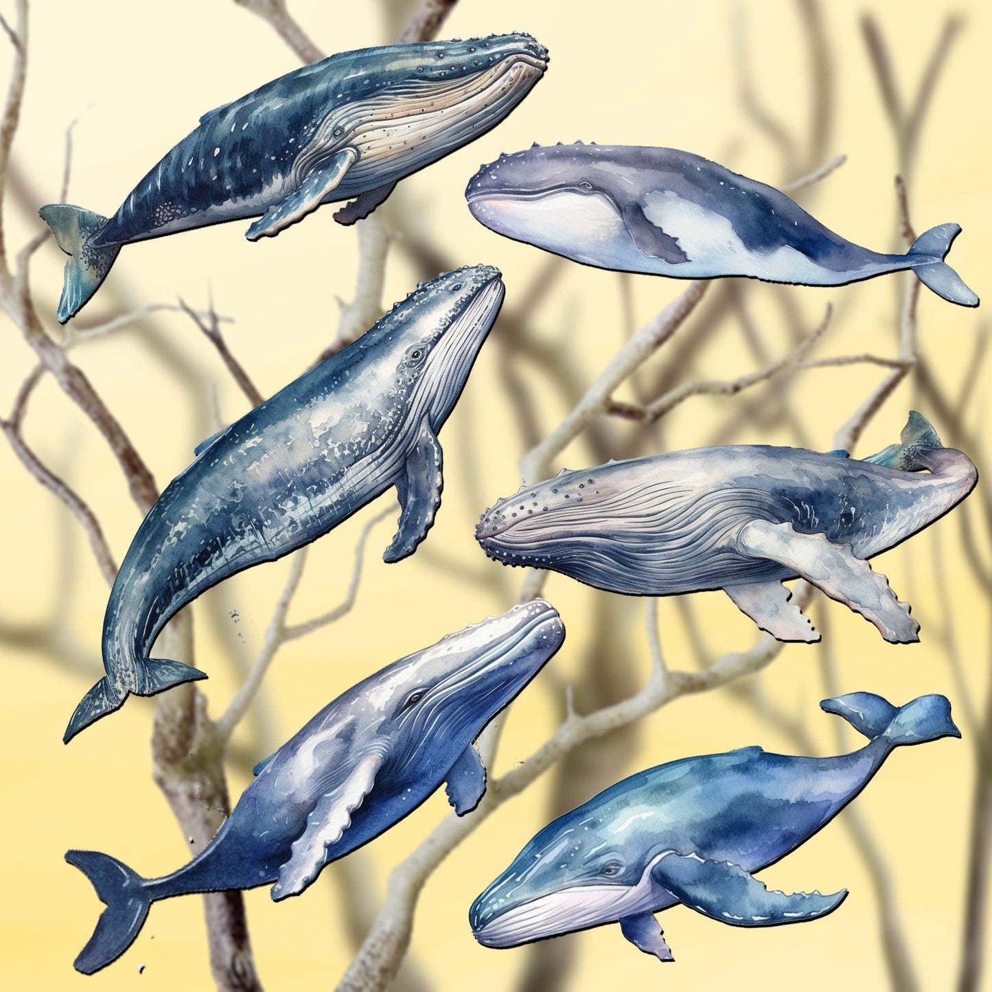 Coastal Giants Humpback Whales Decorative Wooden Clip-on Ornaments Set of 6 by G. Debrekht - Wildlife Decor - 8090103C-S6