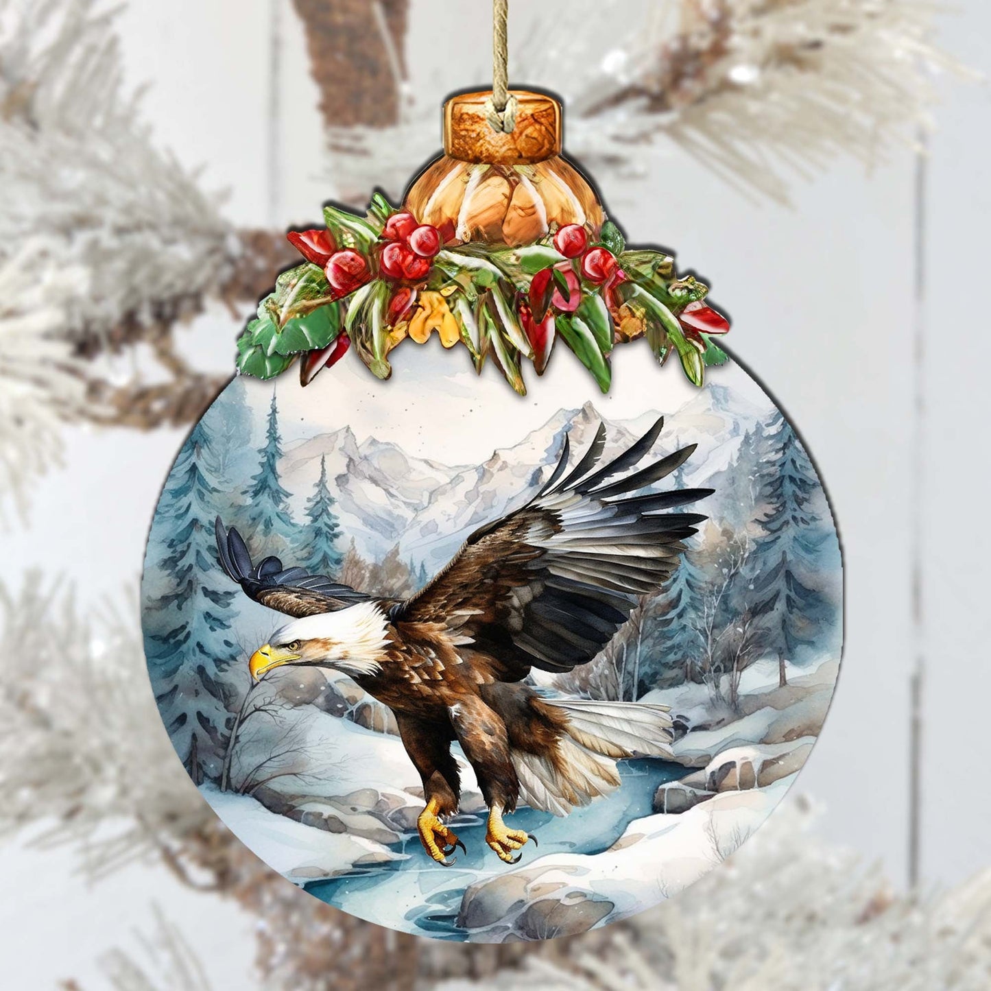 Alaskan Graceful Eagle Wooden Ornaments by G.Debrekht - Wildlife Holiday Decor - 870030