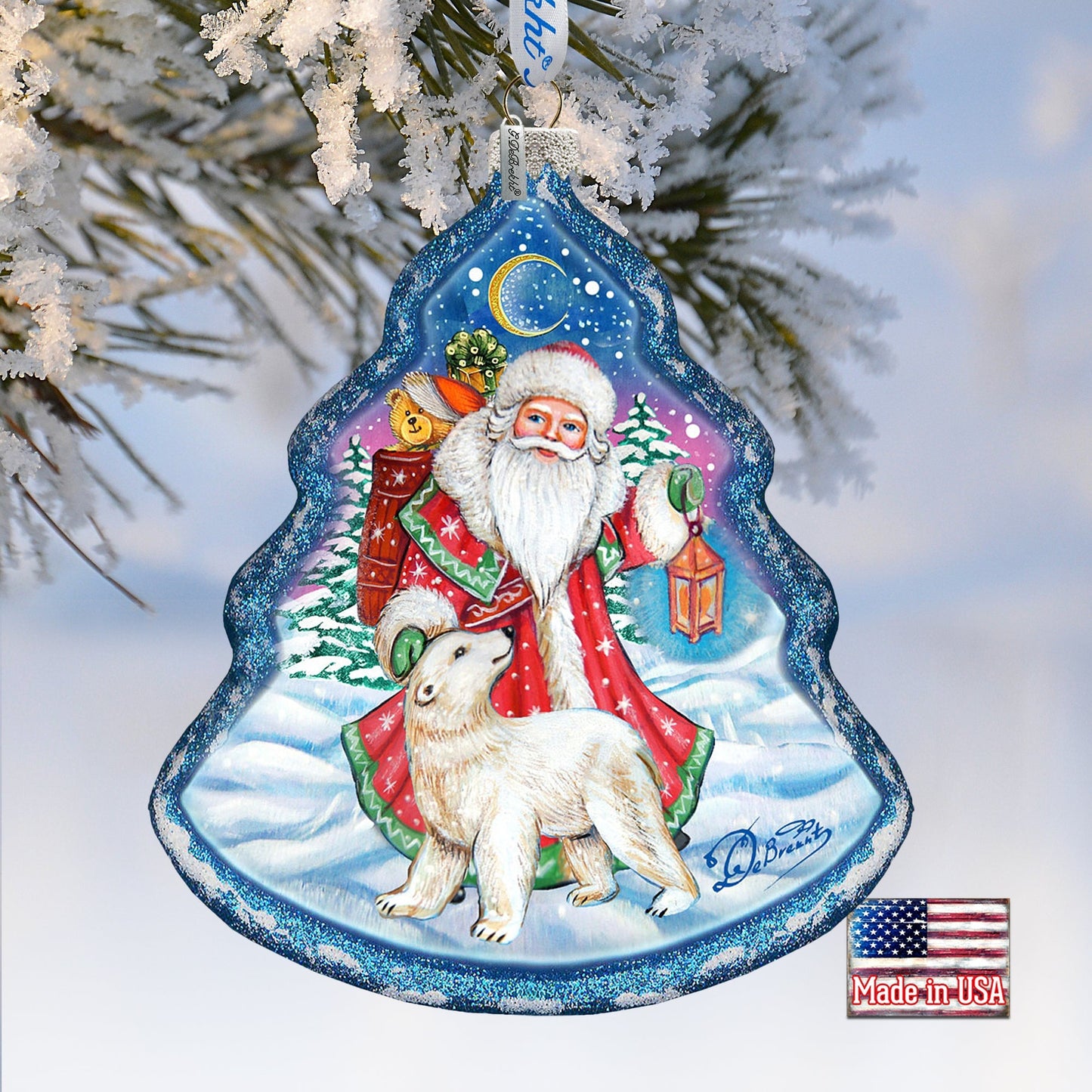 Frosted Story Glass Ornament by G. DeBrekht - Christmas Santa Snowman Decor - 762-028