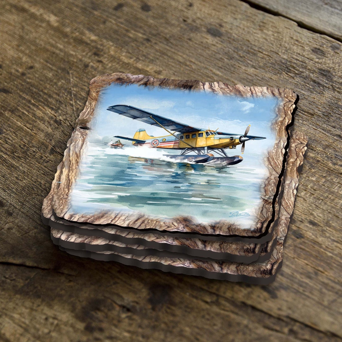 Airplanes Wooden Cork Coasters Gift Set of 4 by Nature Wonders Nature Wildlife Decor  - 95403C-S4