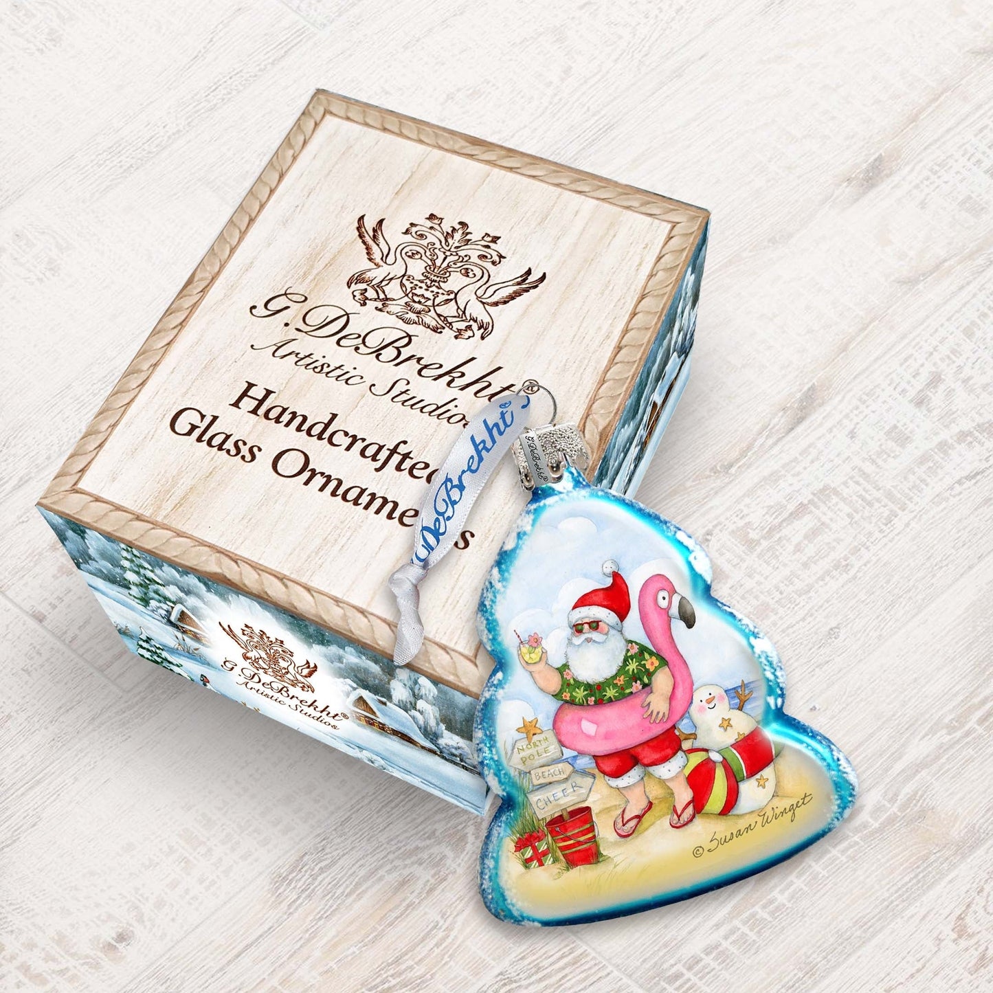 Santa with Flamingo Toy Mercury Glass Ornaments by Susan Winget - Christmas Decor - 776040-SW