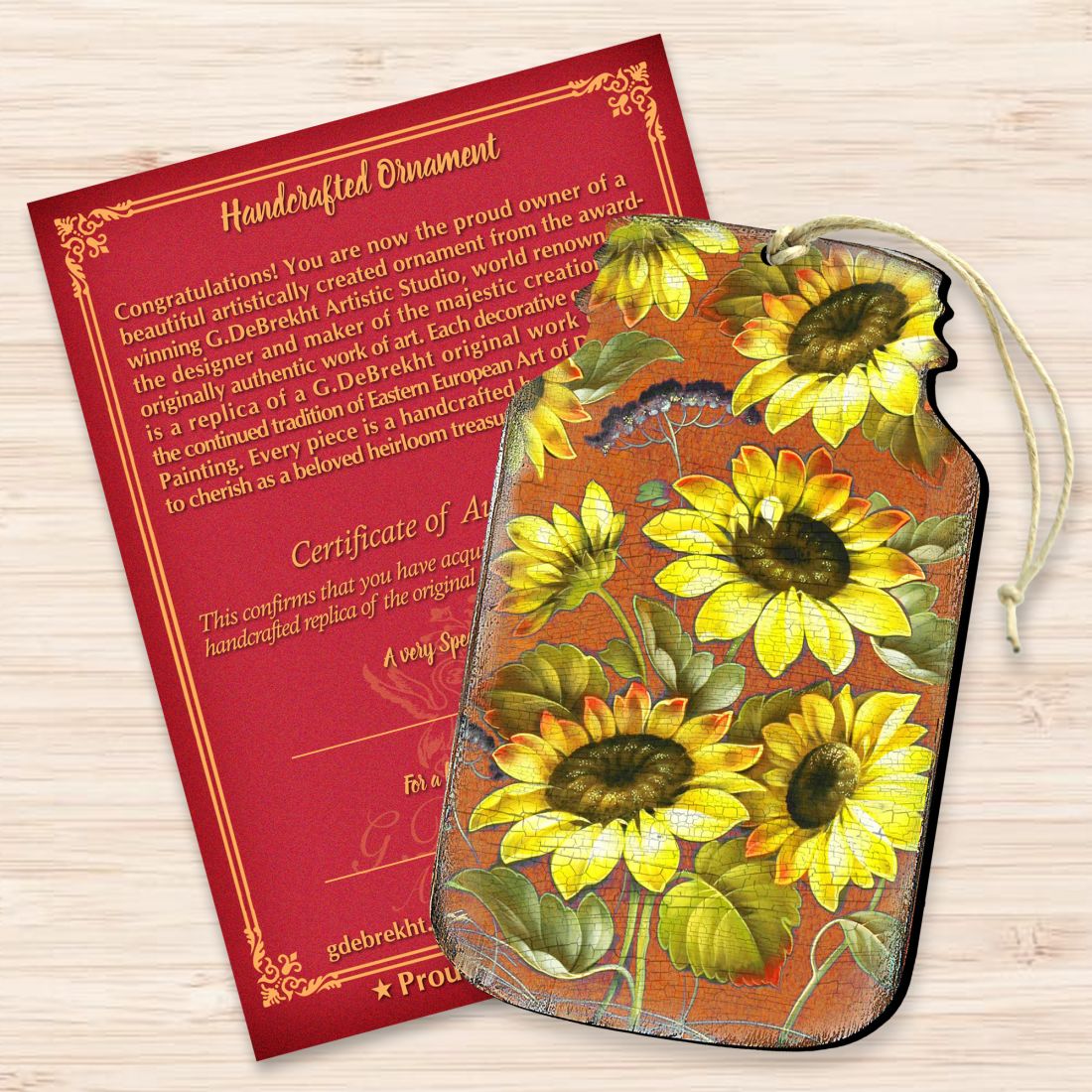 Sunflower Mason Jar Wooden Ornaments by G. DeBrekht - Thanksgiving Halloween Decor - 8158906