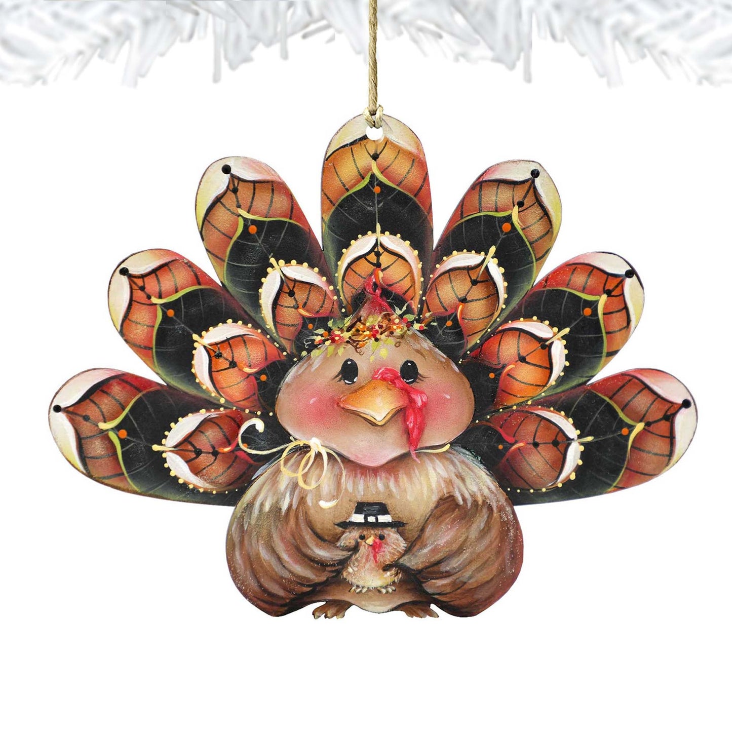 Be Thankful Turkey Sitter Wooden Ornaments by Jamie Mills-Price - Thanksgiving Halloween Decor - 8457702