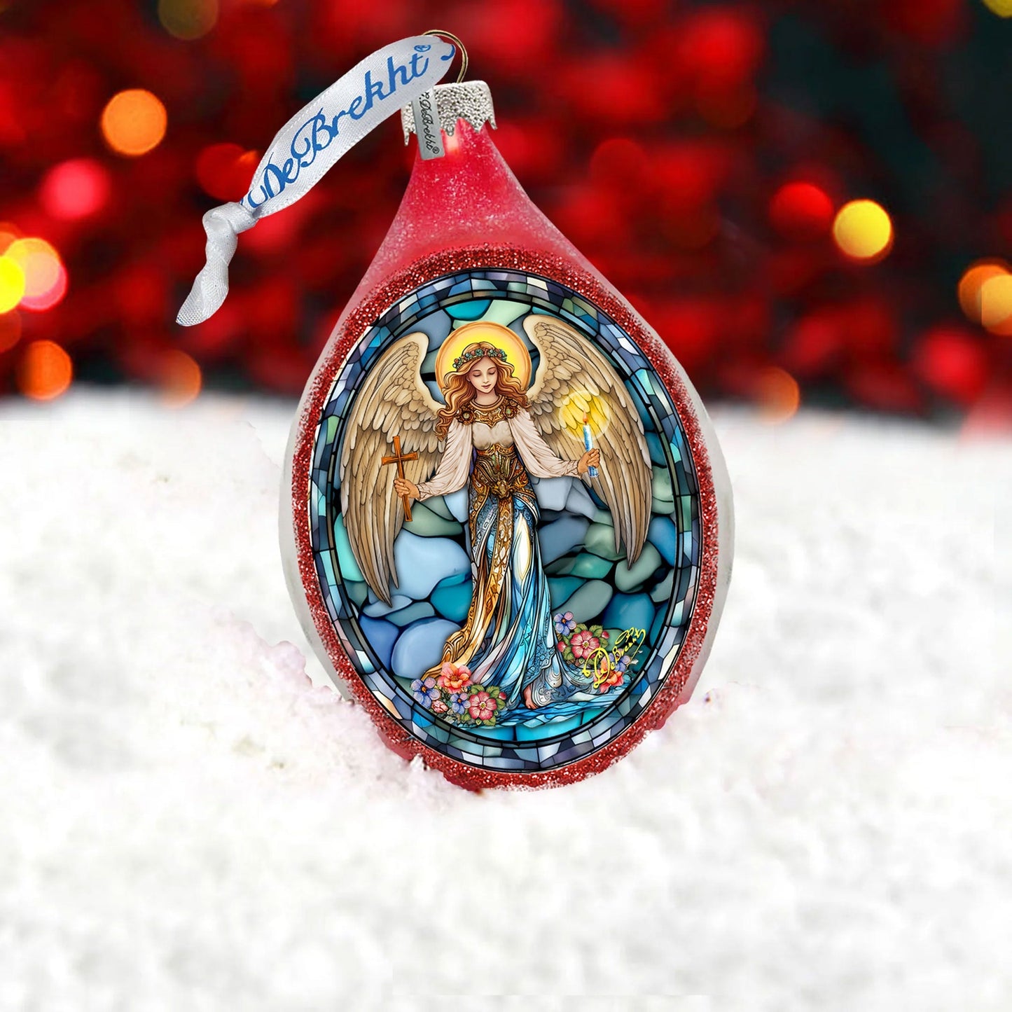 Holy Guardian Angel Drop Glass Ornament by G. Debrekht - Nativity Holiday Decor - 757-055
