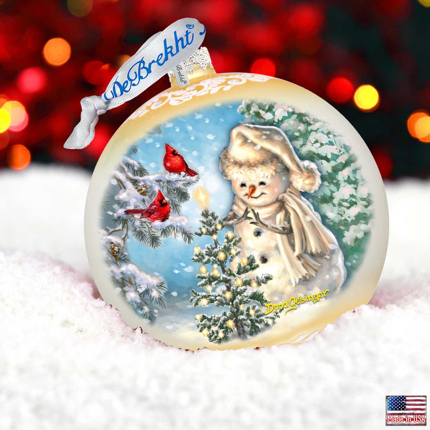 Glowing Snowman Lg Glass Ornament in Gold by Gelsinger - Christmas Decor - 73926G-DG