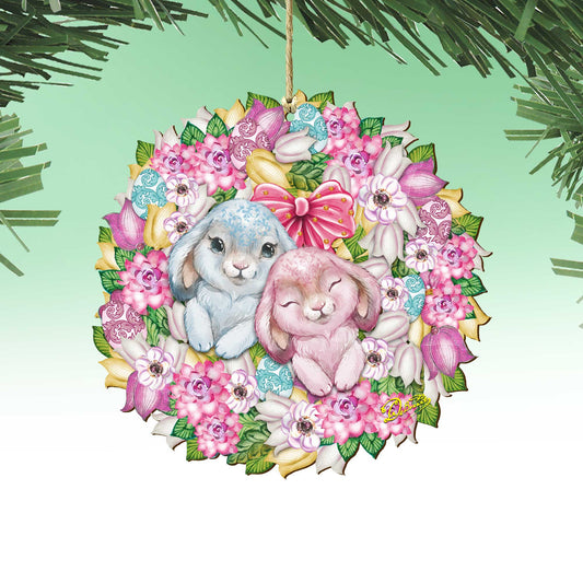 Bunny Love Wreath Wooden Ornaments by G.DeBrekht - Easter Spring Decor - 8185301-4