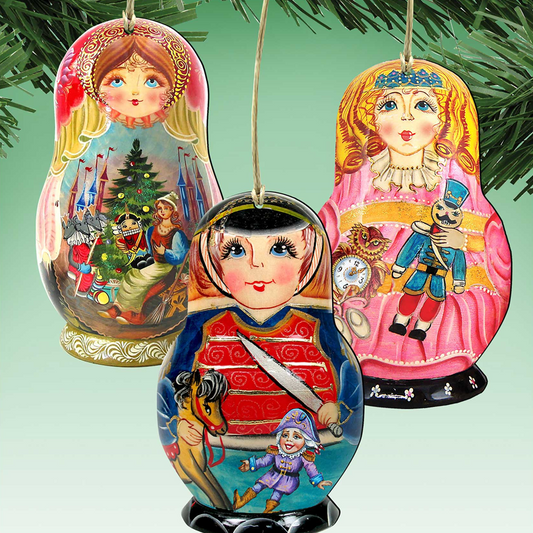Nutcracker Doll Wooden Ornaments Set of 3 by G. DeBrekht - Christmas Decor - 8100106S3