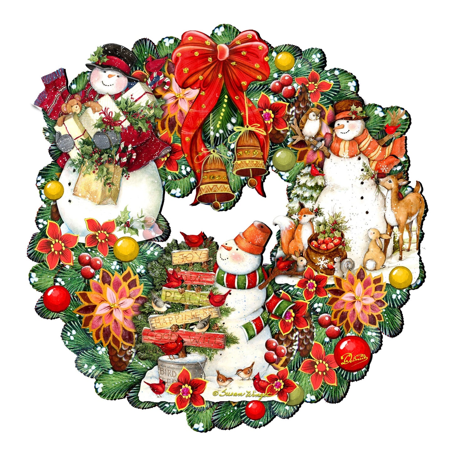 Snowy Christmas Holiday Door Wreath by G. Debrekht featuring Christmas Santa and Snowman Decor by Susan Winget - Item 8185307-4H-SW