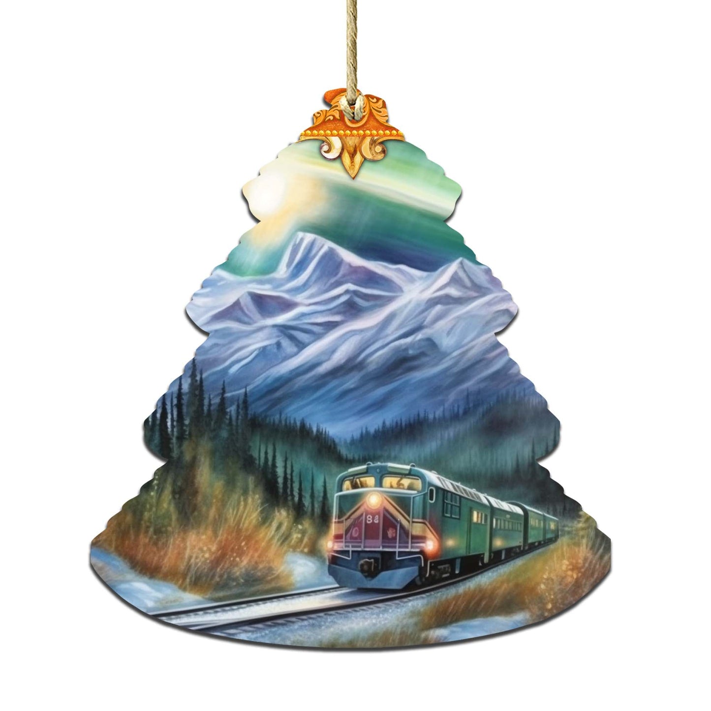 Arctic Aurora Express Tree Wooden Ornaments by G.Debrekht - Wildlife Holiday Decor - 870001