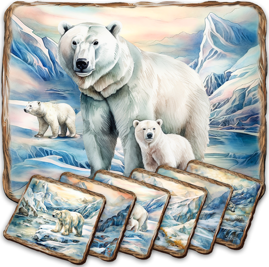 Polar Bear Wooden Cork Placemat and Coasters Gift Set of 7 by Nature Wonders Nature Wildlife Decor  - 85404C-S7