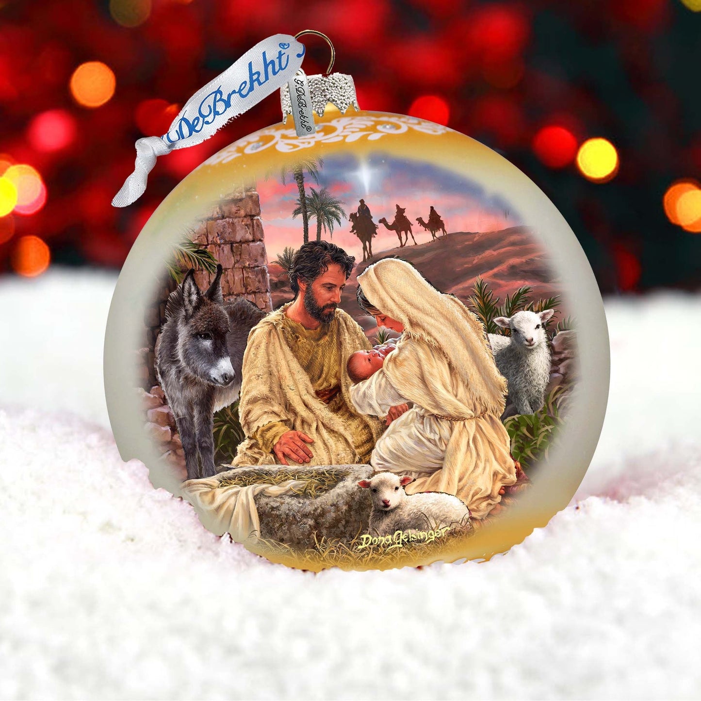 A Miracle Is Born in Gold Lg Glass Ornament by D. Gelsinger - Nativity Holiday Decor - 73952G